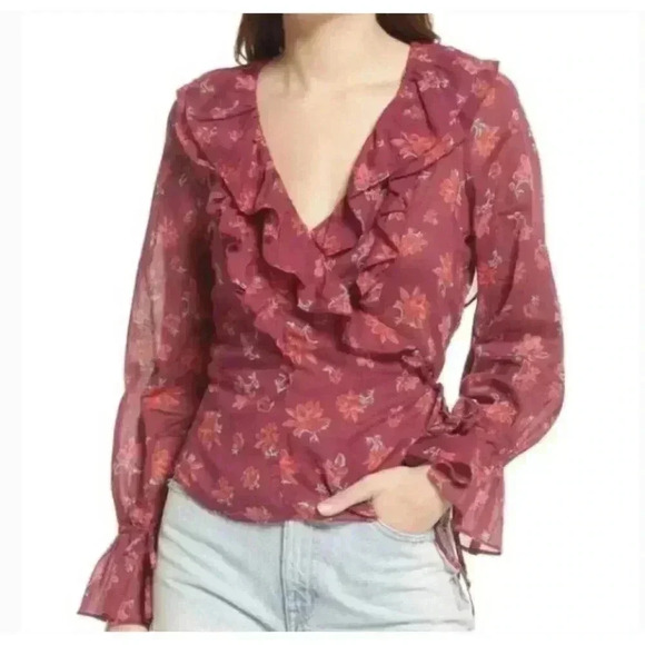 Free People Amanda Ruffle Wrap Top Sultry Combo Size XS NEW. 324 - Picture 1 of 3